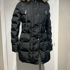 MICHAEL Michael Kors Black Puffer Jacket Mid-Length Belted